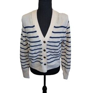 Madewell Soft Wool V-Neck Cardigan Sweater in Stripe Cashmere Classic Medium